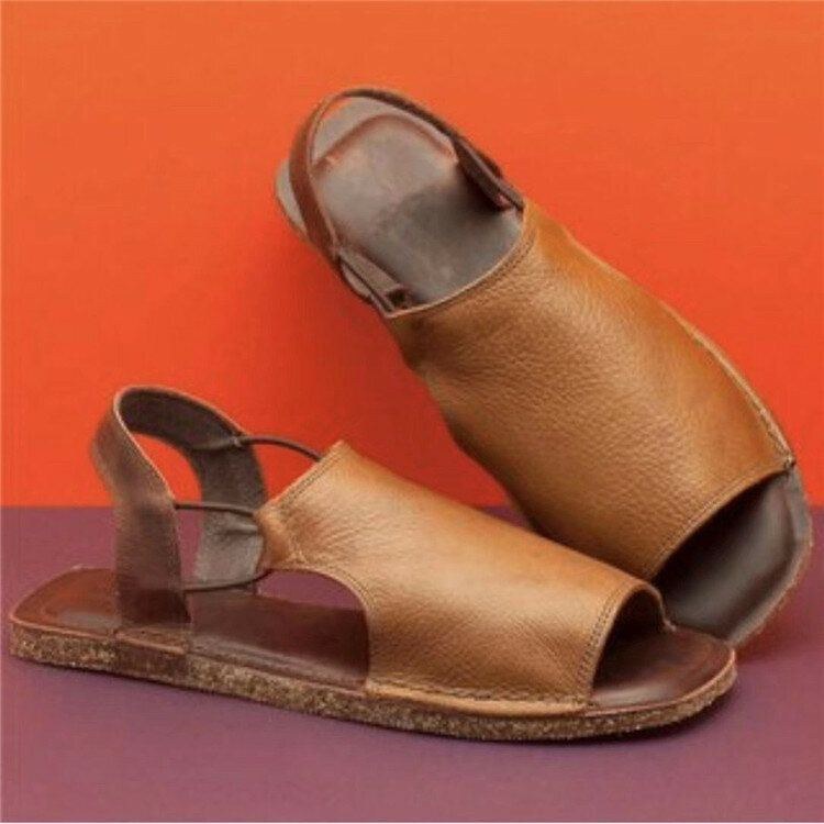 Dam Stor Storlek Hollow Out Enfärgad Casual Slingback Sommar Romerska Platta Sandaler