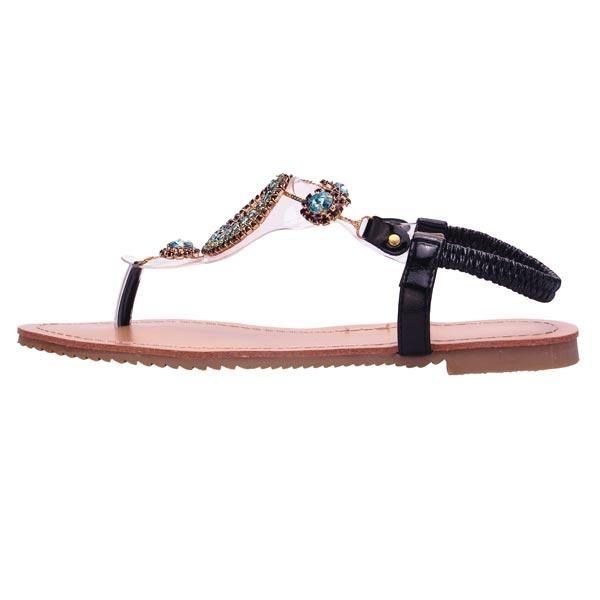 Dam Strass Pärlor Elastisk Flip Flop Casual Platta Sandaler