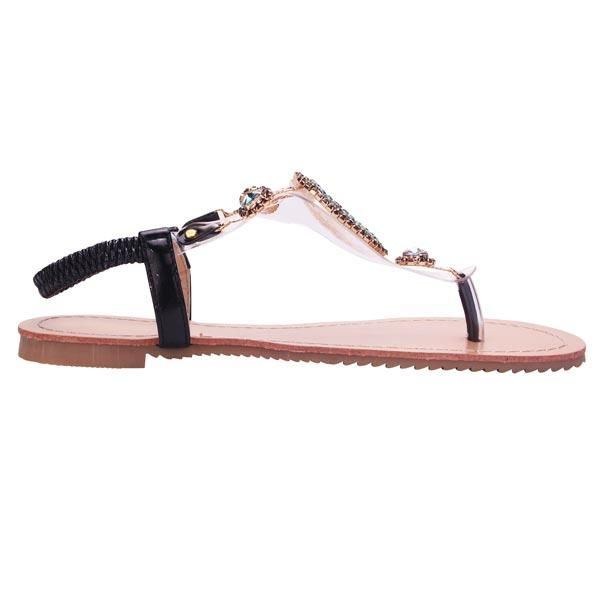 Dam Strass Pärlor Elastisk Flip Flop Casual Platta Sandaler