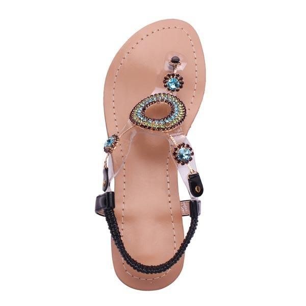 Dam Strass Pärlor Elastisk Flip Flop Casual Platta Sandaler