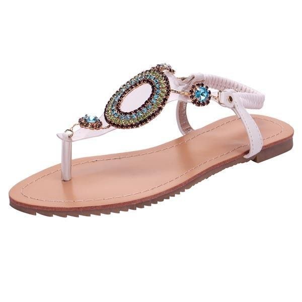 Dam Strass Pärlor Elastisk Flip Flop Casual Platta Sandaler