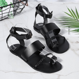 Dam Summer Roman Black Clip Toe Spänne Strap Flat Sandaler