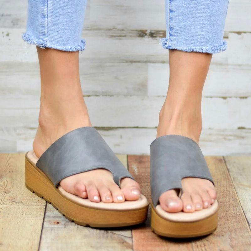 Dam Tå Ring Bekväm Sommar Beach Slip On Casual Platform Sandaler