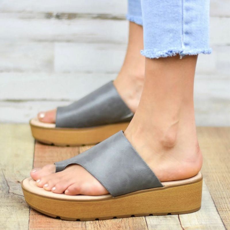 Dam Tå Ring Bekväm Sommar Beach Slip On Casual Platform Sandaler