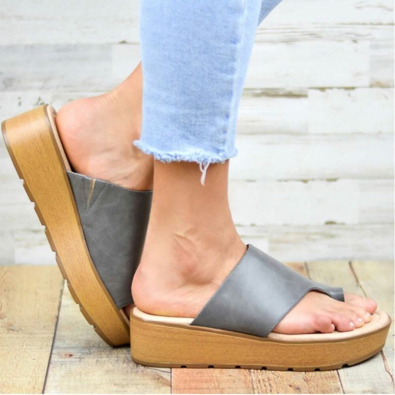 Dam Tå Ring Bekväm Sommar Beach Slip On Casual Platform Sandaler