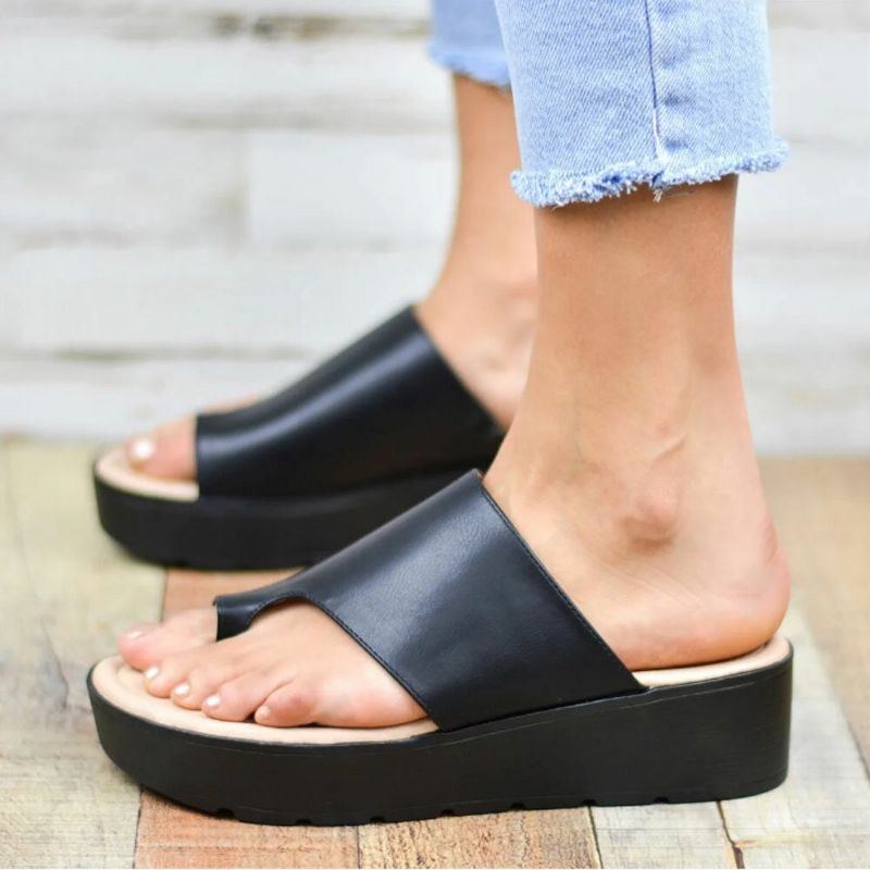 Dam Tå Ring Bekväm Sommar Beach Slip On Casual Platform Sandaler