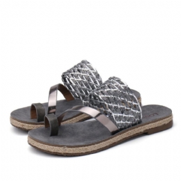 Dam Tå Ring Slip On Woven Strap Casual Sandaler