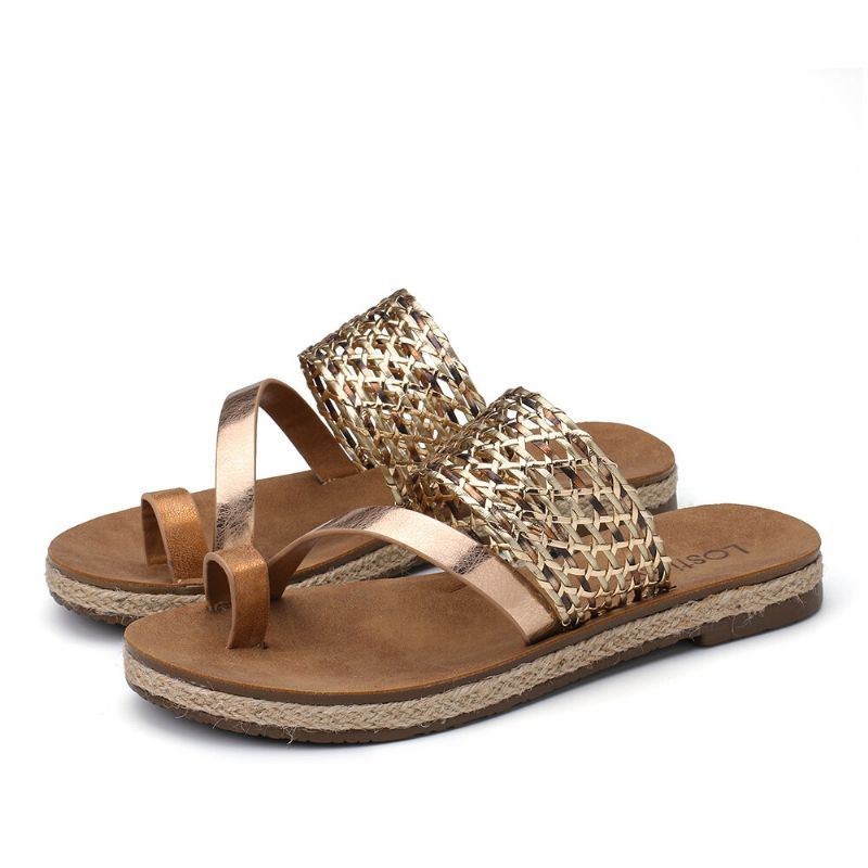 Dam Tå Ring Slip On Woven Strap Casual Sandaler