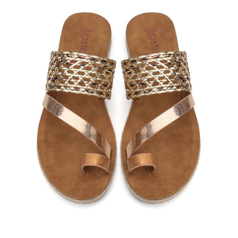 Dam Tå Ring Slip On Woven Strap Casual Sandaler