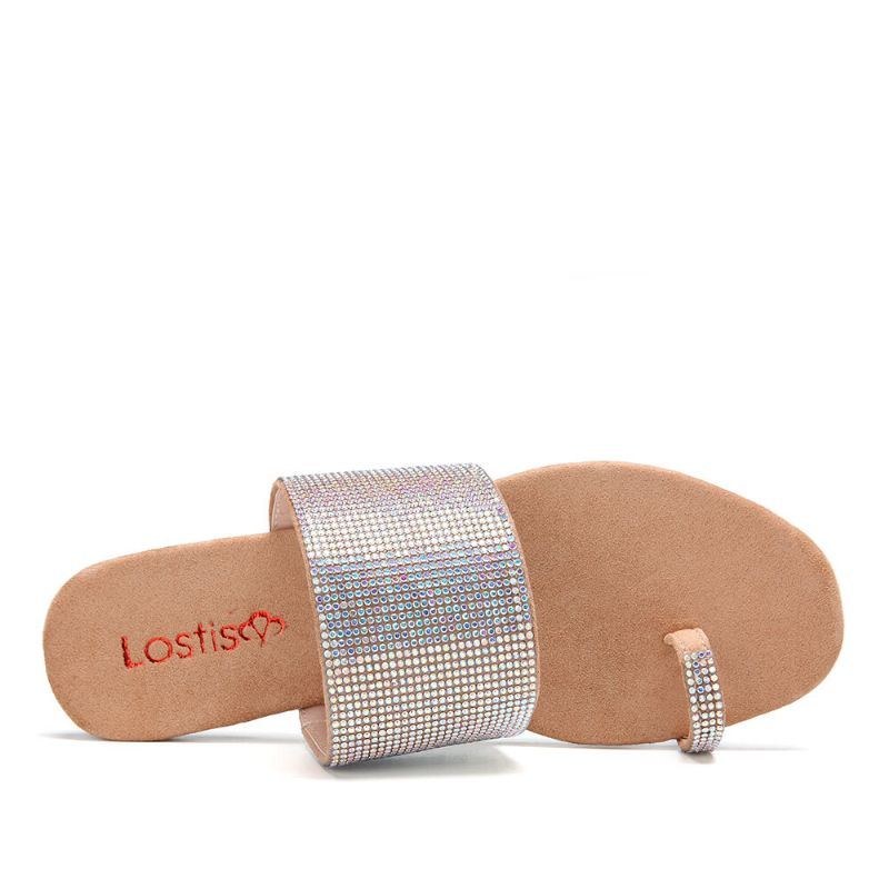 Dam Tå Ring Strass Casual Sandaler