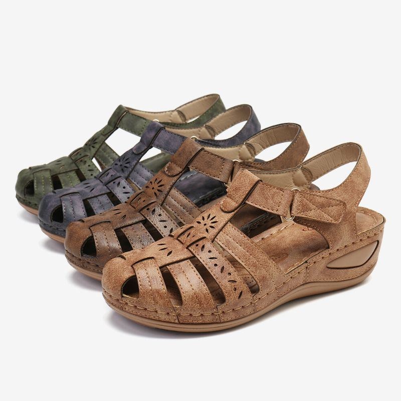 Dam Utskärning Med Krokögla Andas Bekväma Casual Wedge-sandaler