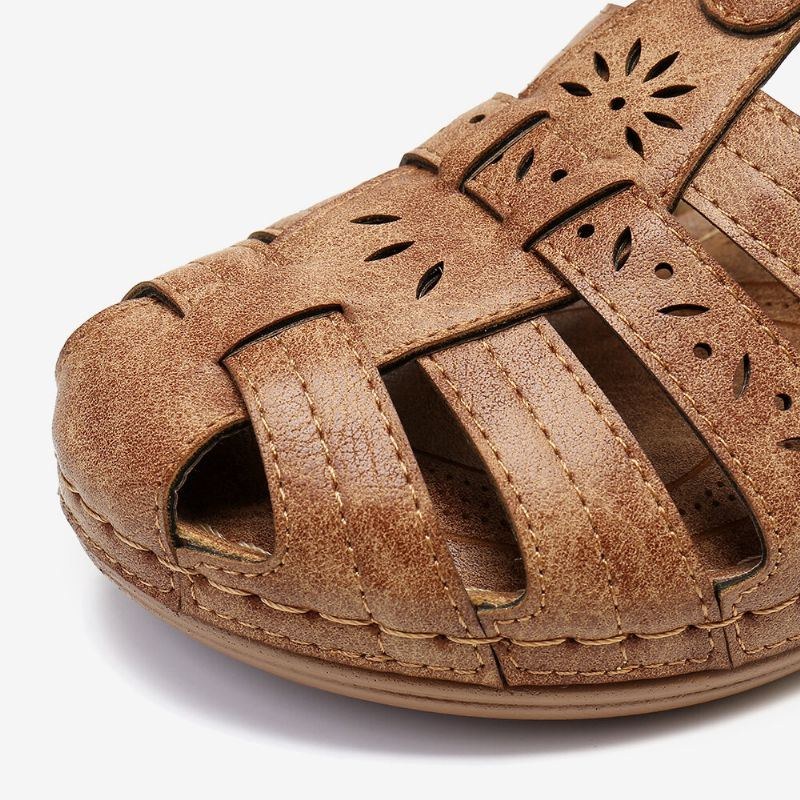 Dam Utskärning Med Krokögla Andas Bekväma Casual Wedge-sandaler