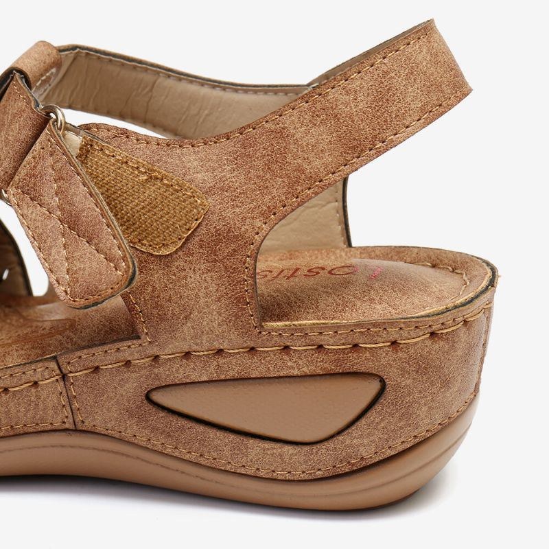 Dam Utskärning Med Krokögla Andas Bekväma Casual Wedge-sandaler