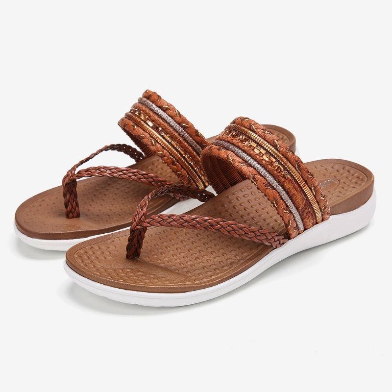 Dam Vävda Flip Flops Clip Toe Mjuk Sula Slip On Flat Sandaler