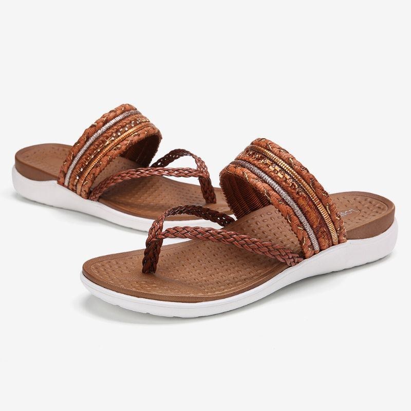 Dam Vävda Flip Flops Clip Toe Mjuk Sula Slip On Flat Sandaler