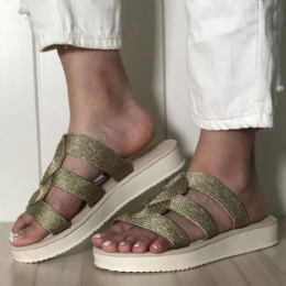 Dam Vävda Med Öppen Tå Slip On Bekväma Casual Flat Summer Sandaler