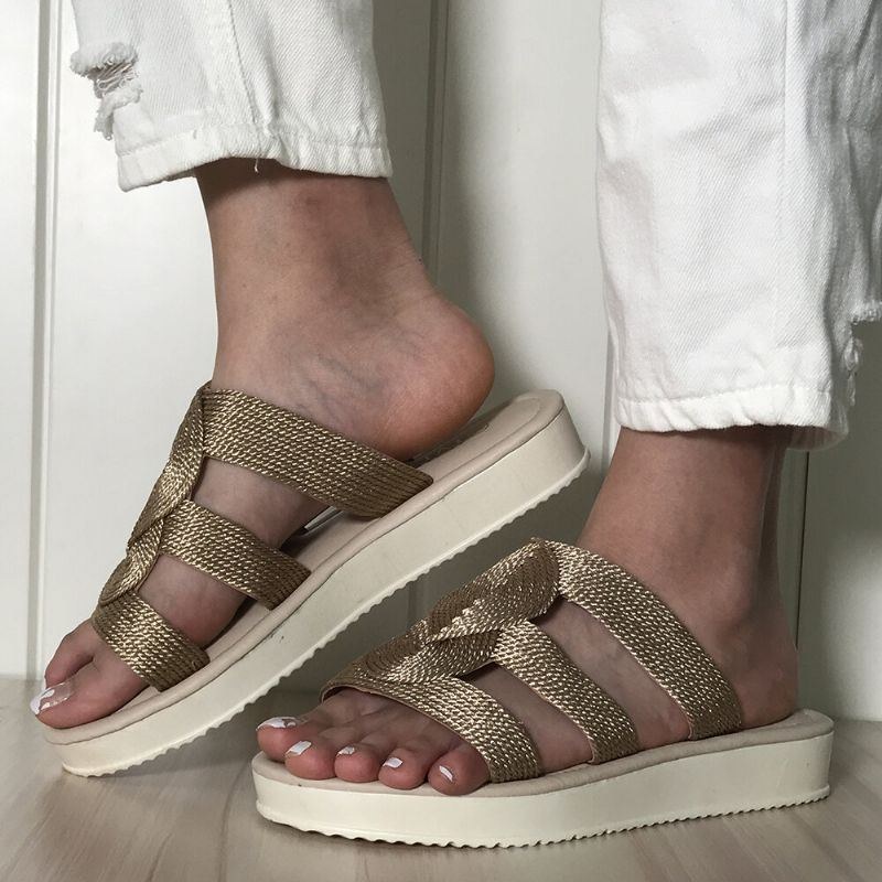 Dam Vävda Med Öppen Tå Slip On Bekväma Casual Flat Summer Sandaler