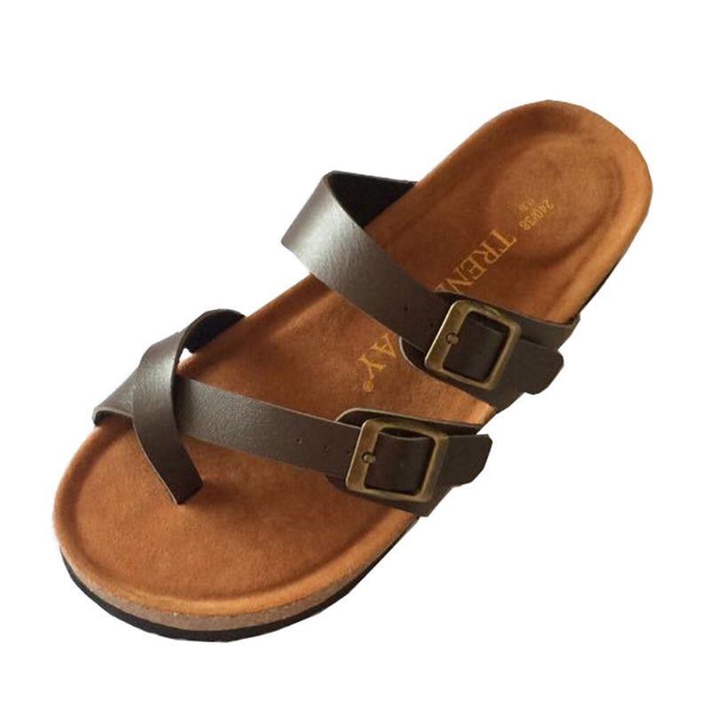 Damband Med Dubbelt Spänne Comfy Beach Flip Flops Cork Flat Sandaler