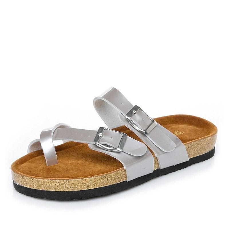 Damband Med Dubbelt Spänne Comfy Beach Flip Flops Cork Flat Sandaler