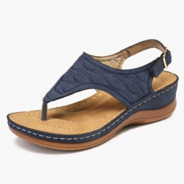 Dambroderi Clip Toe Elastiskt Band Bekvämt Casual Summer Wedge Sandaler