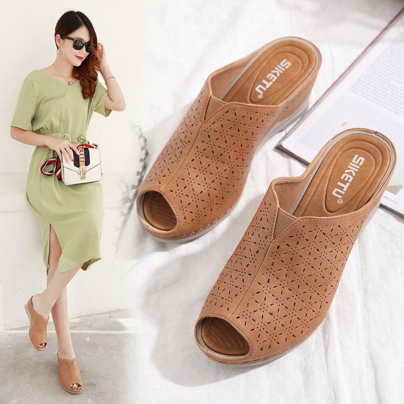 Damer Andas Ihåliga Peep Toe Wedges Sandaler