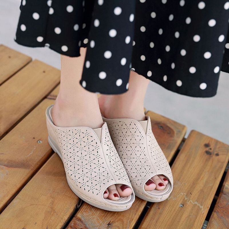 Damer Andas Ihåliga Peep Toe Wedges Sandaler