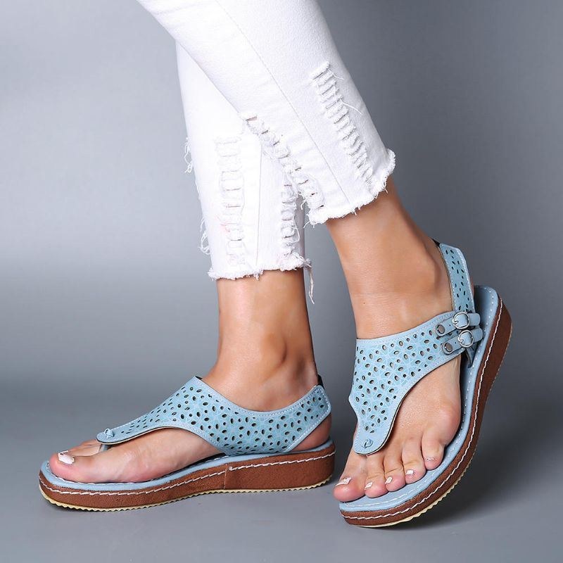 Damer Casual Hollow Clip Toe Spänne Sandaler