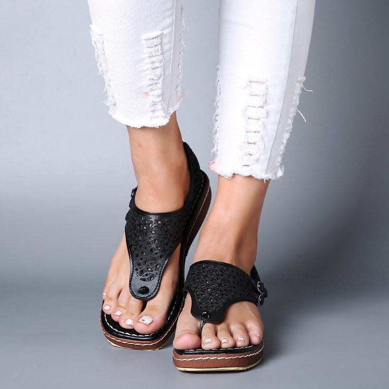 Damer Casual Hollow Clip Toe Spänne Sandaler