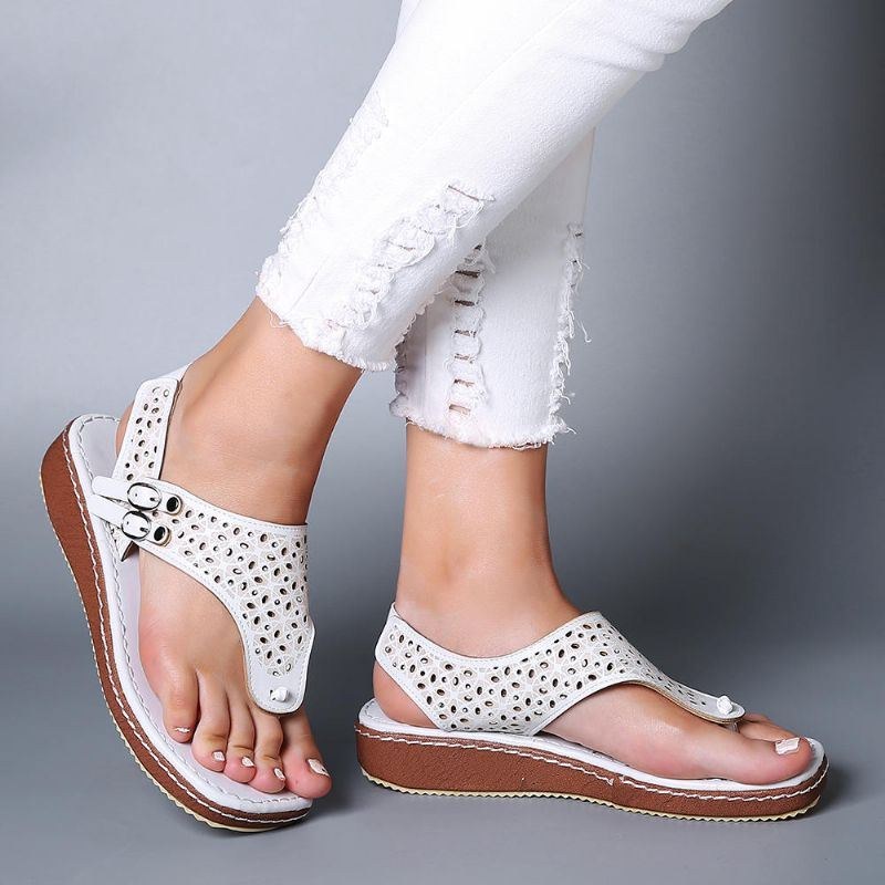 Damer Casual Hollow Clip Toe Spänne Sandaler