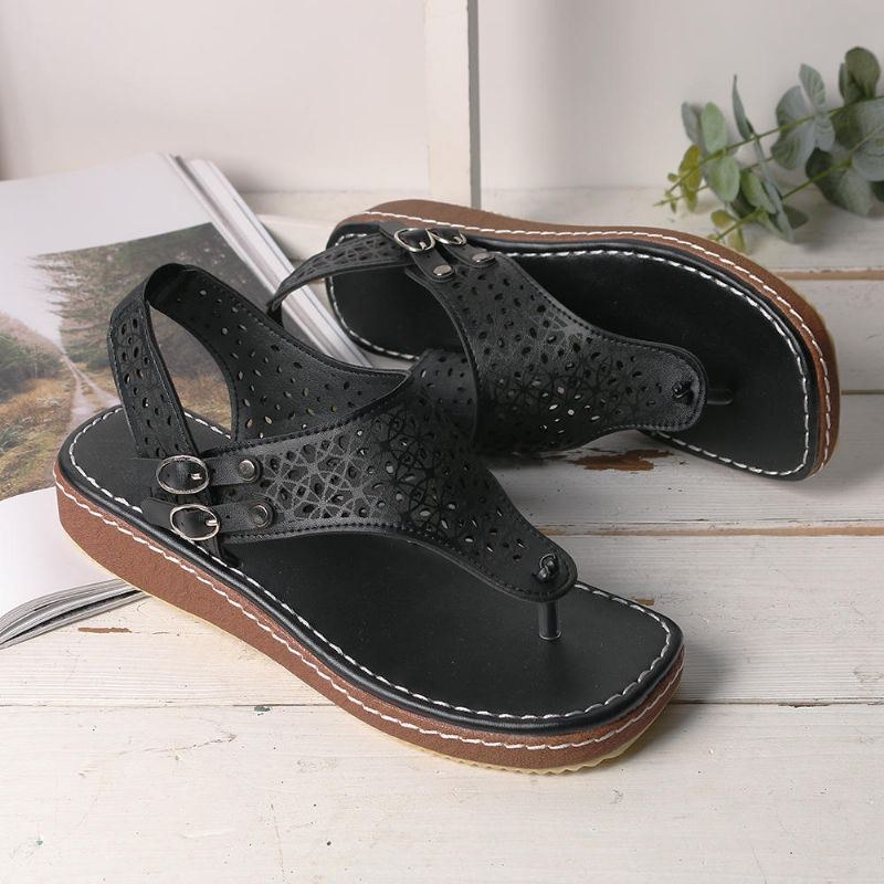 Damer Casual Hollow Clip Toe Spänne Sandaler