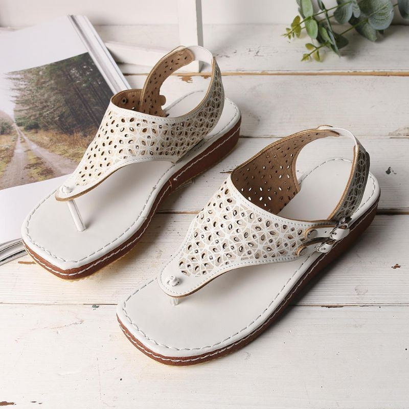 Damer Casual Hollow Clip Toe Spänne Sandaler