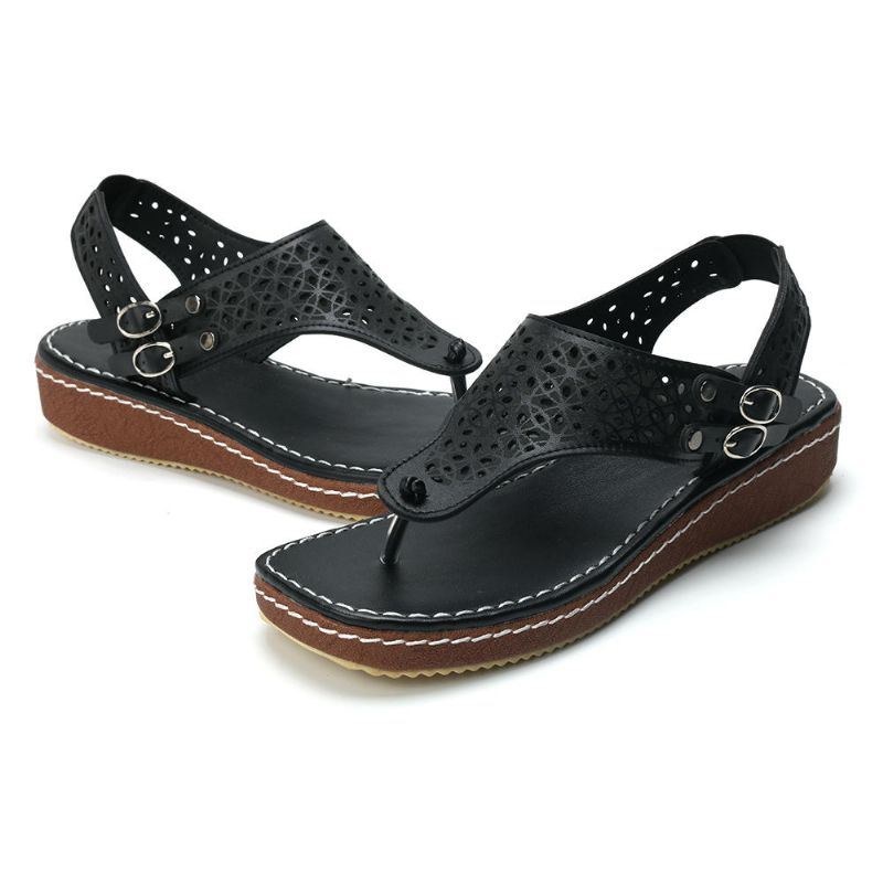 Damer Casual Hollow Clip Toe Spänne Sandaler