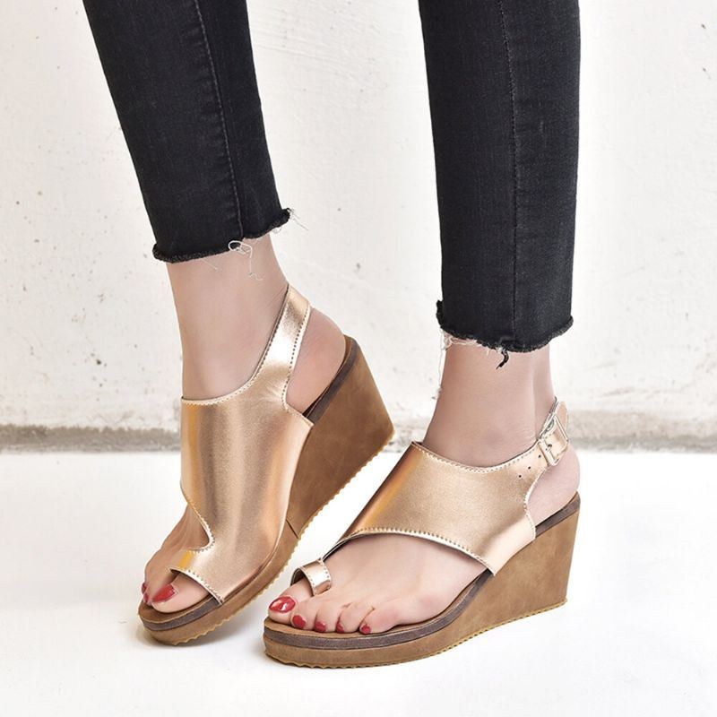 Damer Large Size Spänne Rem Clip Toe Wedges Sandaler