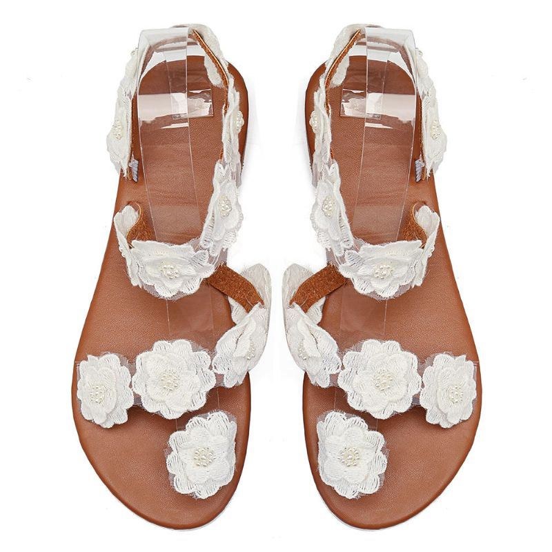 Damer Plus Size Blomsterdekoration Slip On Clip Toe Sommarstrandsandaler