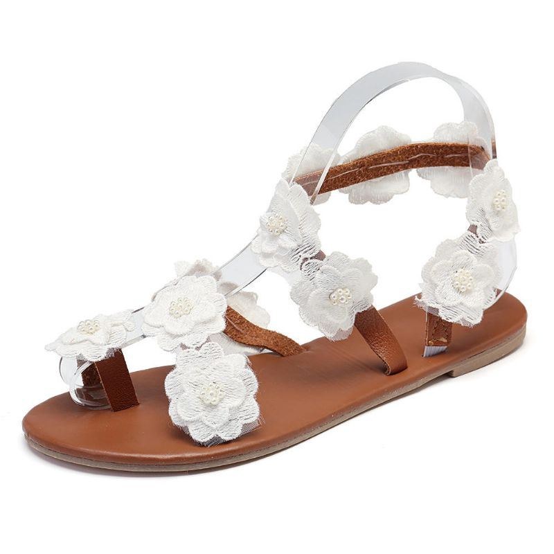 Damer Plus Size Blomsterdekoration Slip On Clip Toe Sommarstrandsandaler