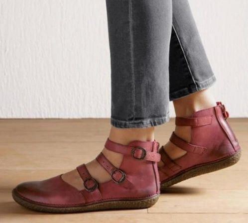 Damer Stor Storlek Retro Mjuk Rund Tåspänne Dragkedja Flats Loafers