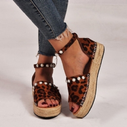 Dammocka Leopardtryck Solid Beading Spets Enkla Casual Sandaler