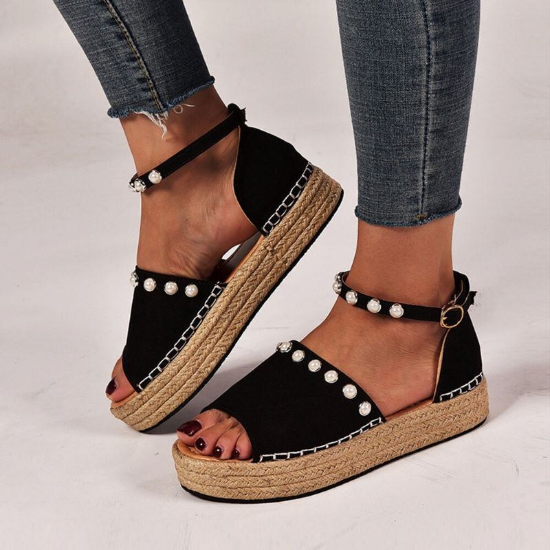 Dammocka Leopardtryck Solid Beading Spets Enkla Casual Sandaler