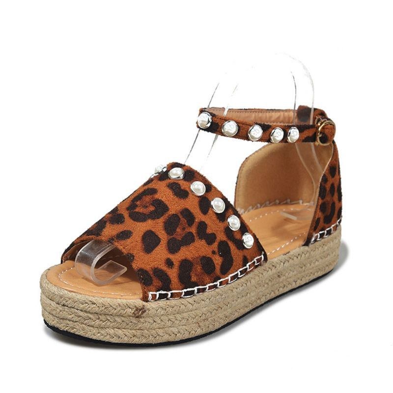 Dammocka Leopardtryck Solid Beading Spets Enkla Casual Sandaler