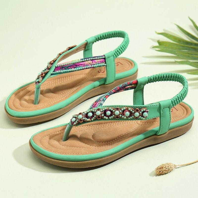 Dampärlor Elastiskt Band Flip Flops Slip On Mjuk Sula Casual Sommarsandaler