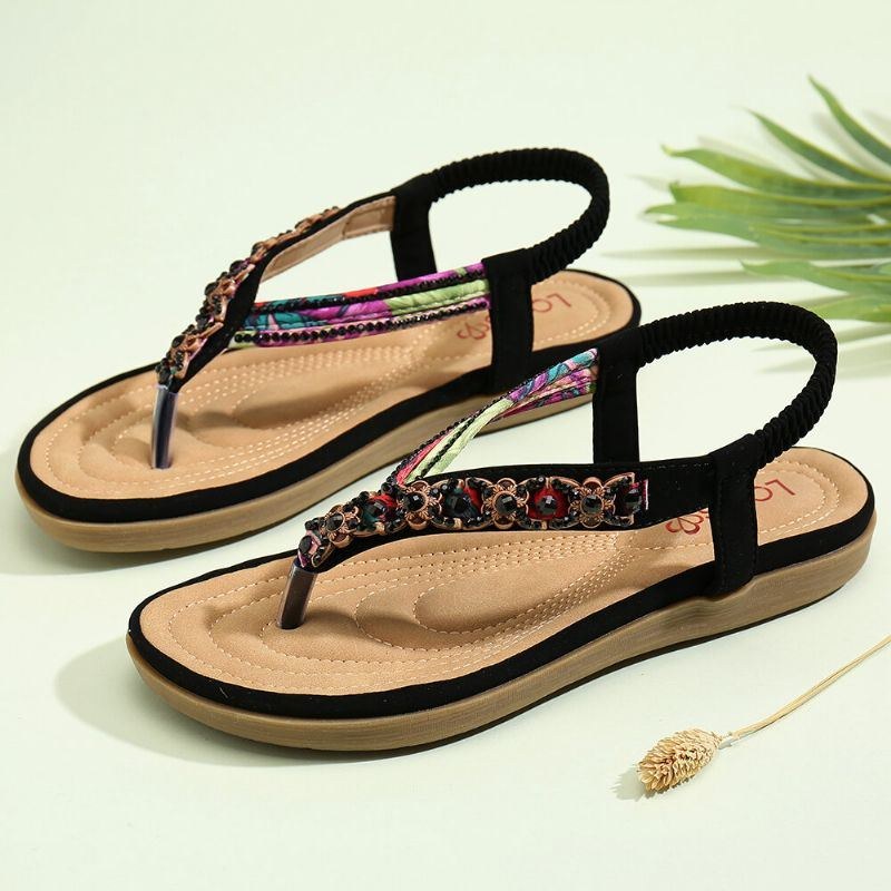 Dampärlor Elastiskt Band Flip Flops Slip On Mjuk Sula Casual Sommarsandaler