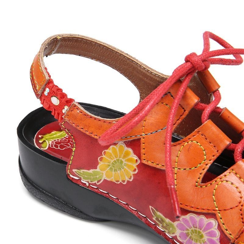 Läder Blommor Skarvning Skarvning Sömmar Snörning Slingback Mulor Träskor Platta Sandaler