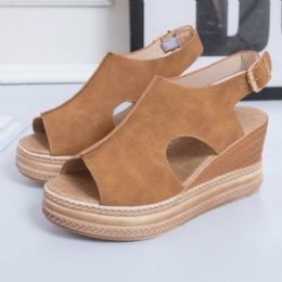 Plus Size Damer Casual Spänne Comfy Open Toe Platform Wedges Sandaler