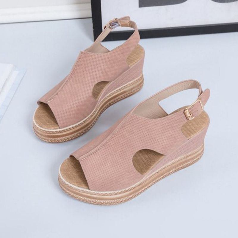 Plus Size Damer Casual Spänne Comfy Open Toe Platform Wedges Sandaler