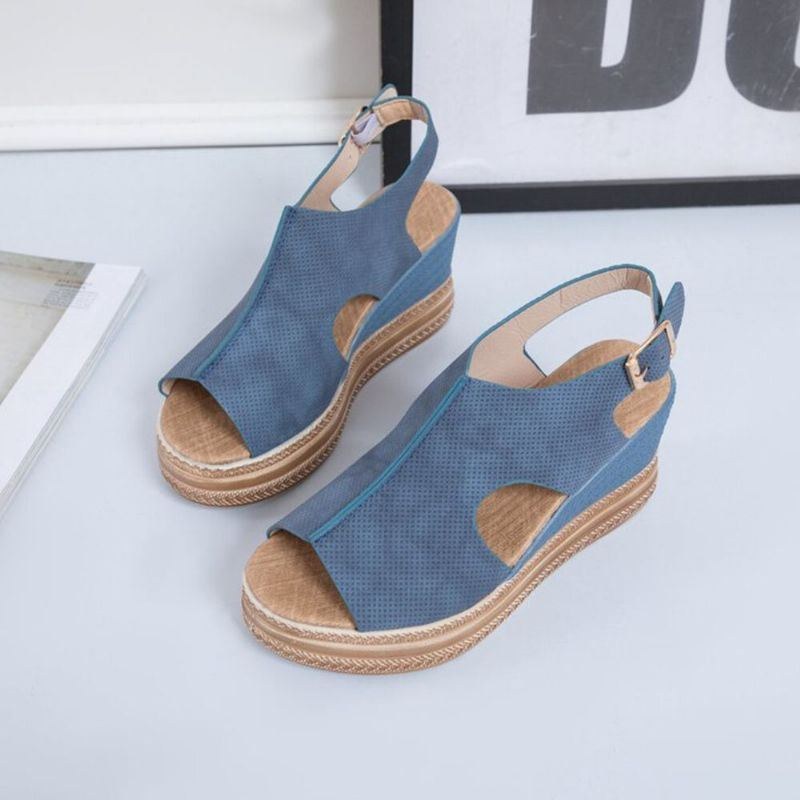 Plus Size Damer Casual Spänne Comfy Open Toe Platform Wedges Sandaler