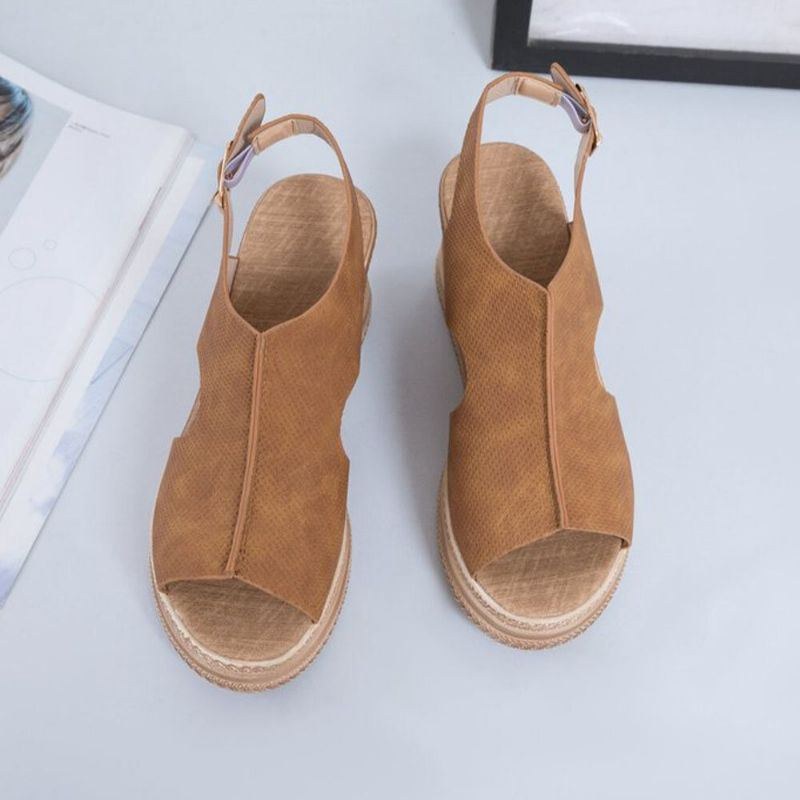 Plus Size Damer Casual Spänne Comfy Open Toe Platform Wedges Sandaler