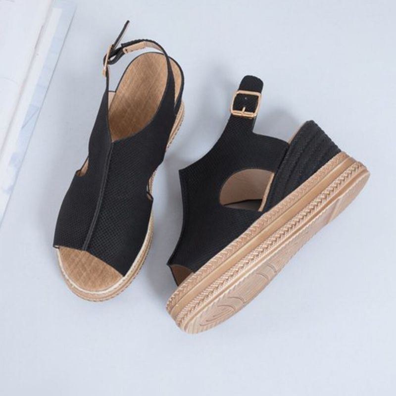 Plus Size Damer Casual Spänne Comfy Open Toe Platform Wedges Sandaler