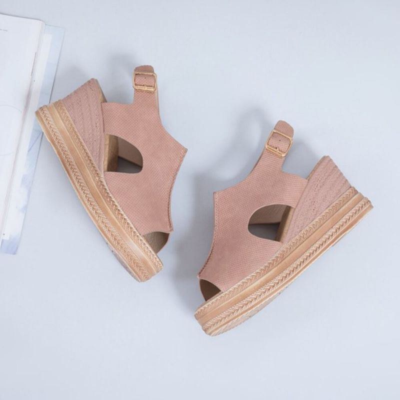 Plus Size Damer Casual Spänne Comfy Open Toe Platform Wedges Sandaler