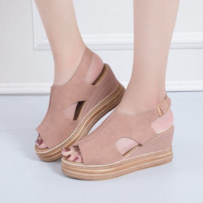 Plus Size Damer Casual Spänne Comfy Open Toe Platform Wedges Sandaler