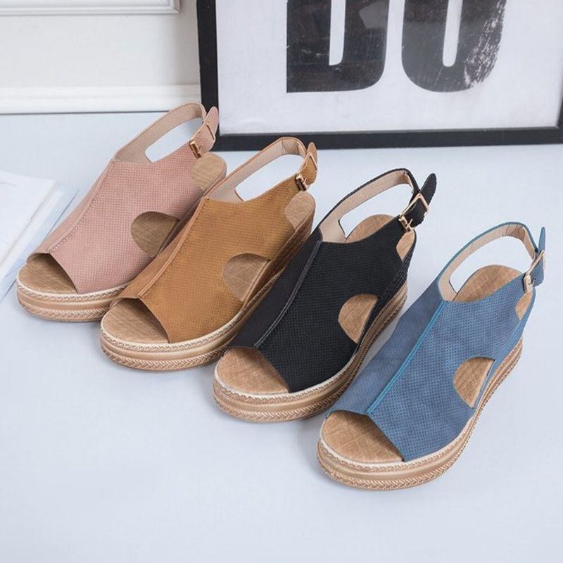 Plus Size Damer Casual Spänne Comfy Open Toe Platform Wedges Sandaler